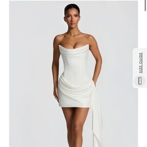 Miss Rosier Zenina White Ruched ribbon detail mini White Dress